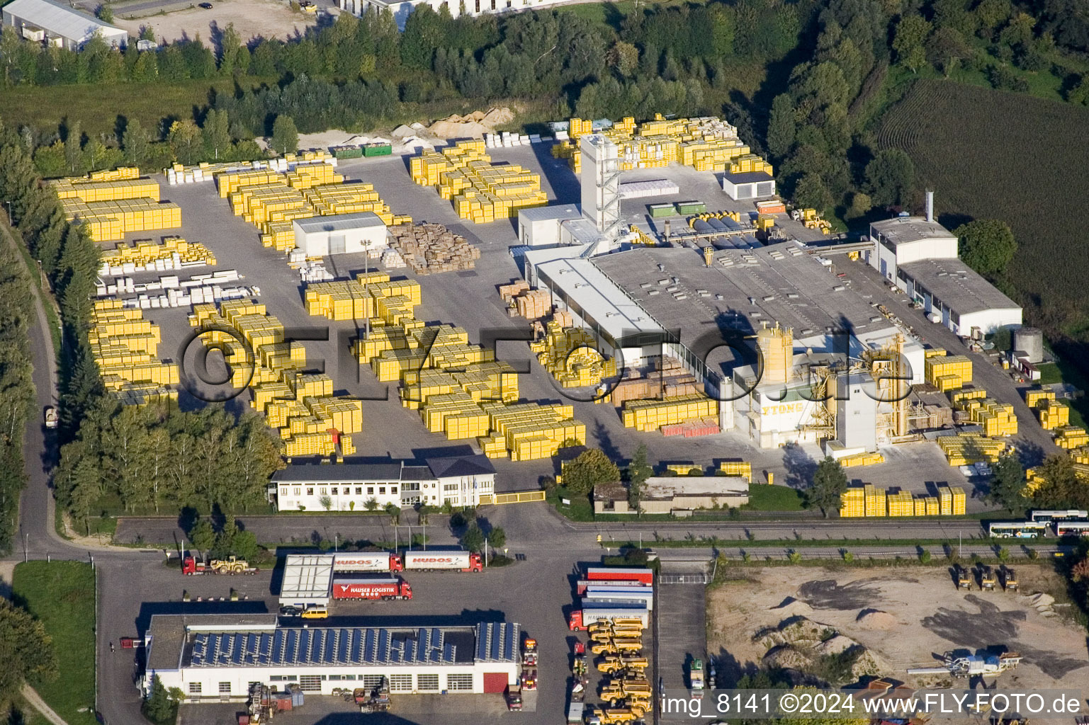 Sites de l'usine Xella Deutschland GmbH à le quartier Freistett in Rheinau dans le département Bade-Wurtemberg, Allemagne d'en haut