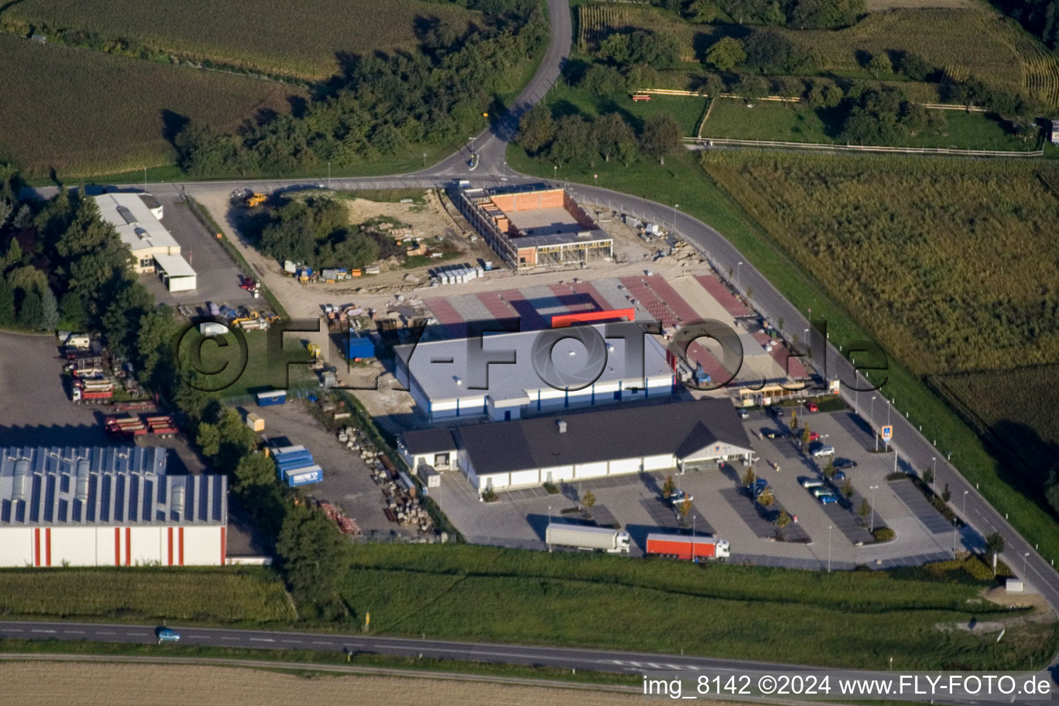 Vue aérienne de Zone industrielle à le quartier Freistett in Rheinau dans le département Bade-Wurtemberg, Allemagne