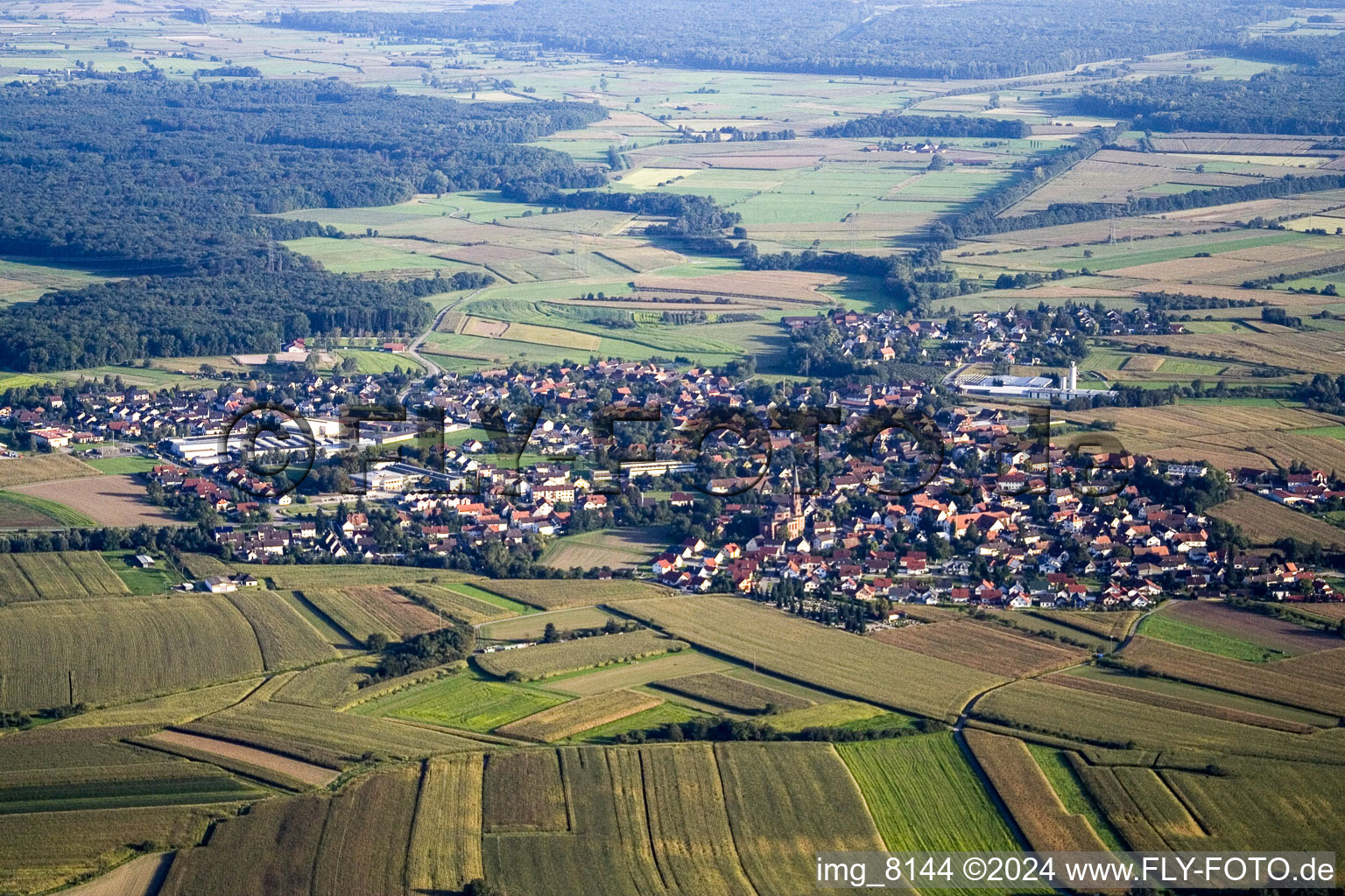 Vue aérienne de Rheinbishopsheim à le quartier Freistett in Rheinau dans le département Bade-Wurtemberg, Allemagne