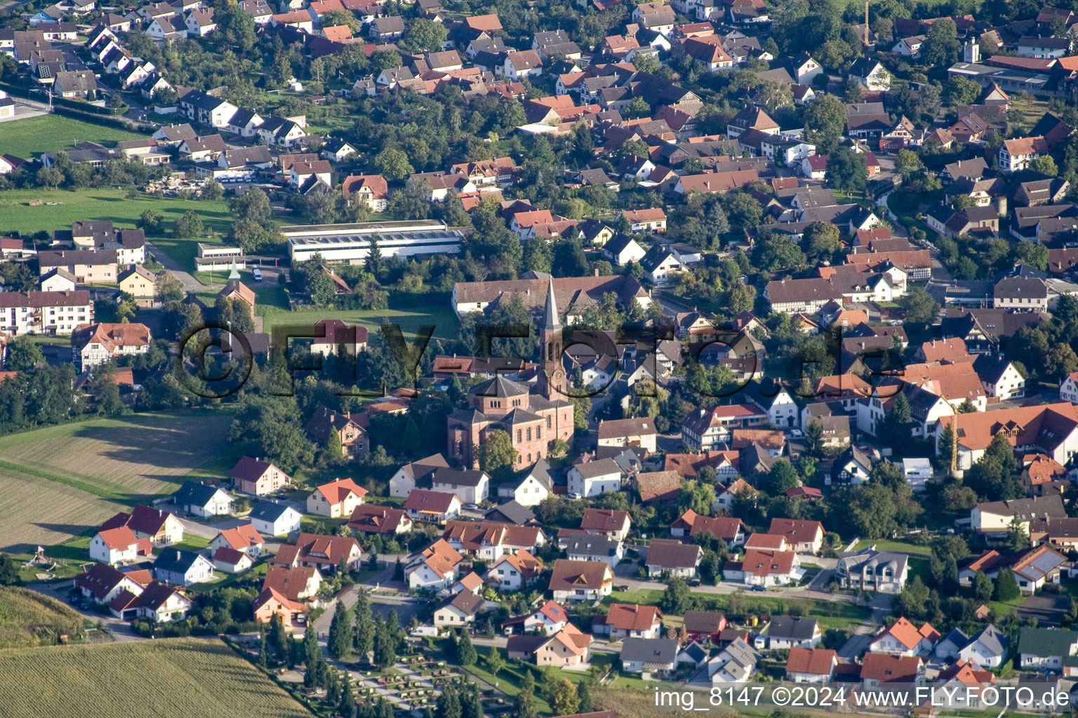 Photographie aérienne de Rheinbishopsheim à le quartier Freistett in Rheinau dans le département Bade-Wurtemberg, Allemagne