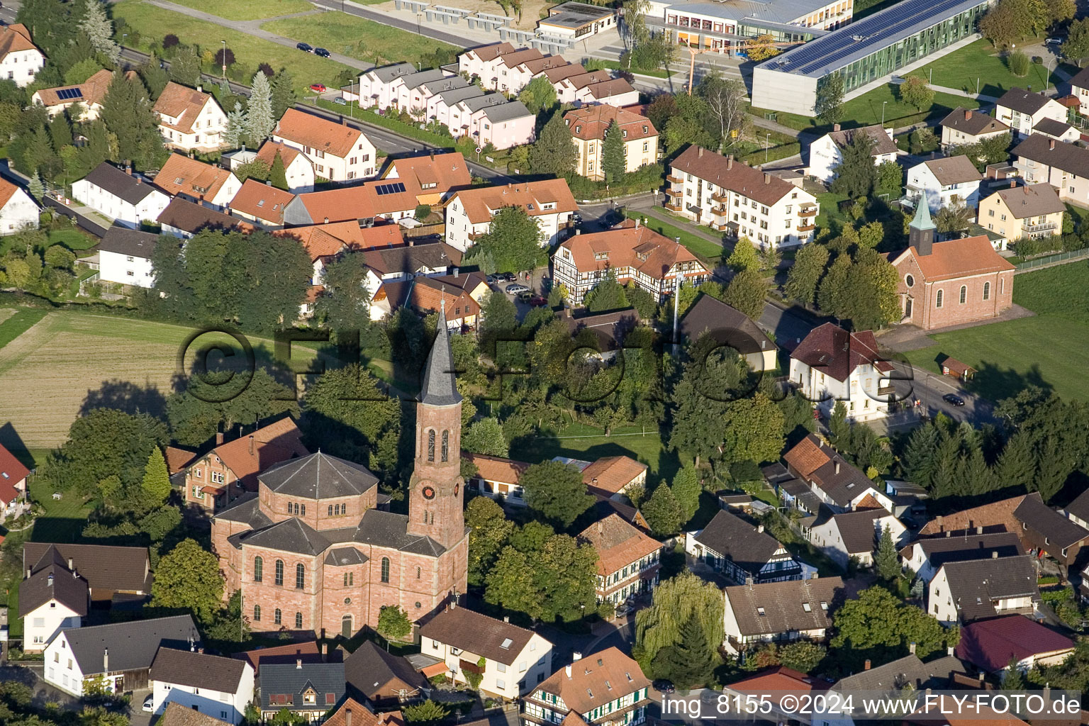 Vue d'oiseau de Quartier Rheinbischofsheim in Rheinau dans le département Bade-Wurtemberg, Allemagne