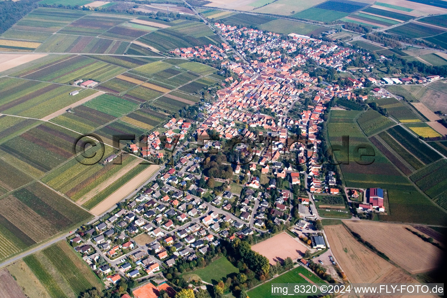 Vue aérienne de Du sud-ouest à Insheim dans le département Rhénanie-Palatinat, Allemagne