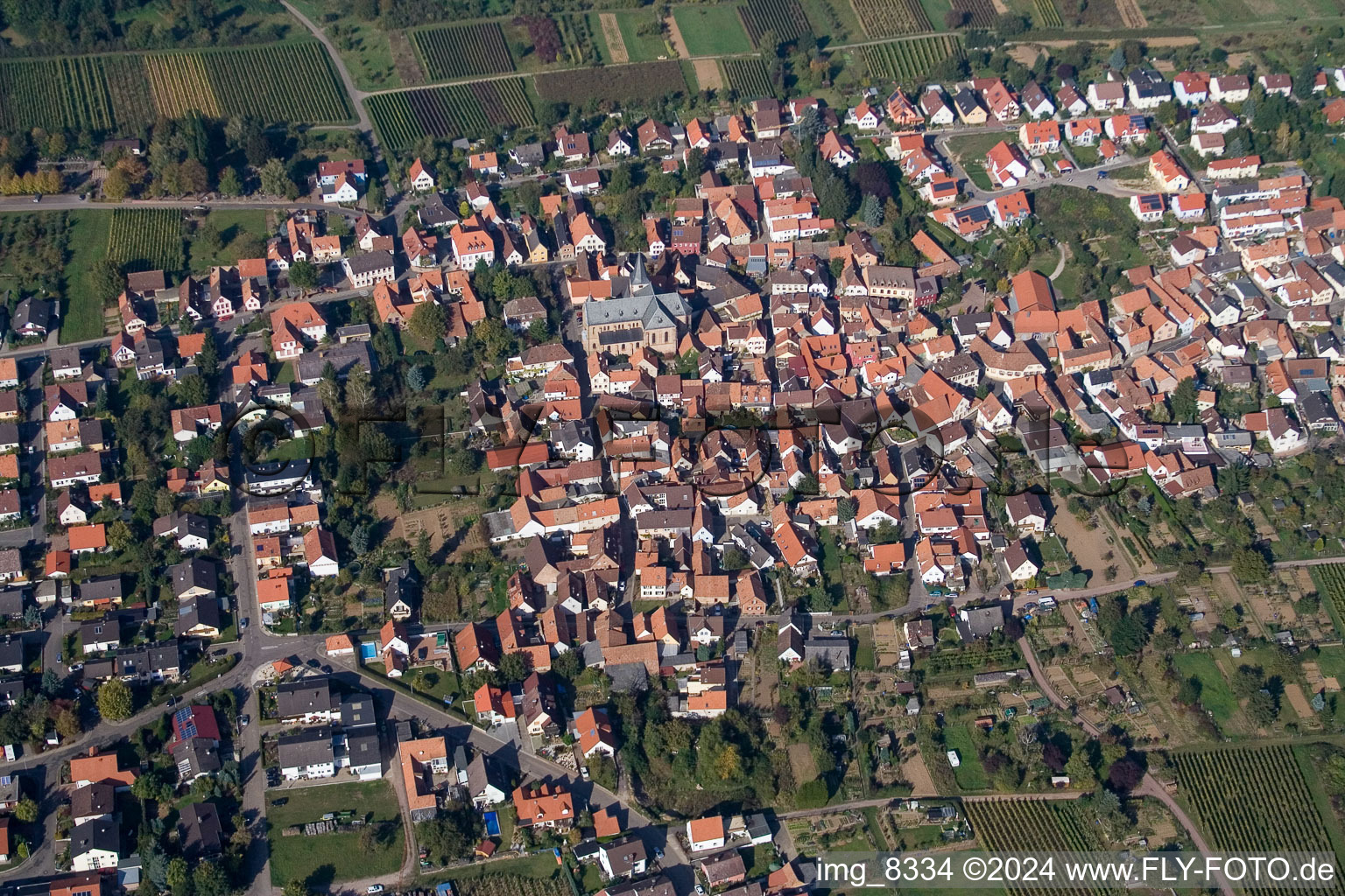 Vue des rues et des maisons des quartiers résidentiels à le quartier Arzheim in Landau in der Pfalz dans le département Rhénanie-Palatinat, Allemagne hors des airs