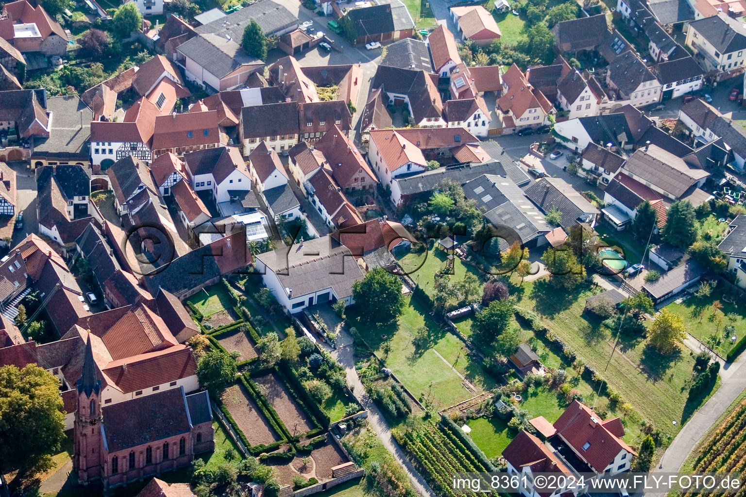 Vue d'oiseau de Birkweiler dans le département Rhénanie-Palatinat, Allemagne