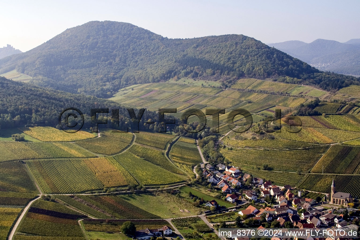 Vue aérienne de Vue des rues et des maisons des quartiers résidentiels à Birkweiler dans le département Rhénanie-Palatinat, Allemagne