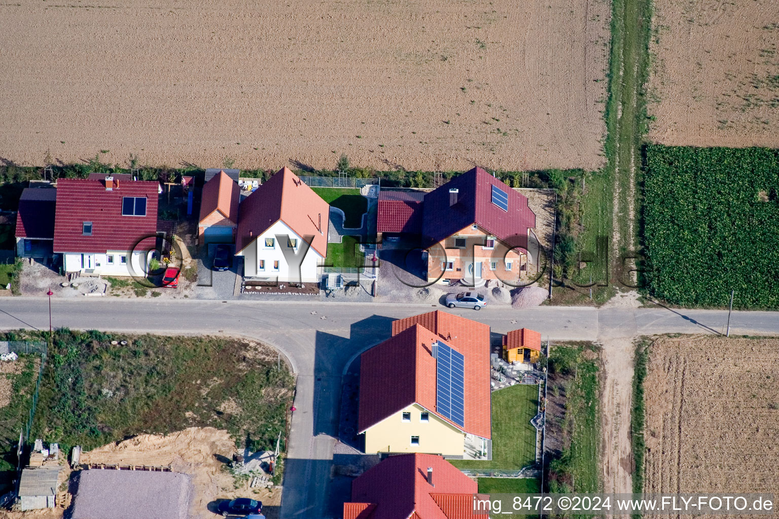 Vue oblique de Nouvelle zone de développement dans les Brotäckers à Steinweiler dans le département Rhénanie-Palatinat, Allemagne