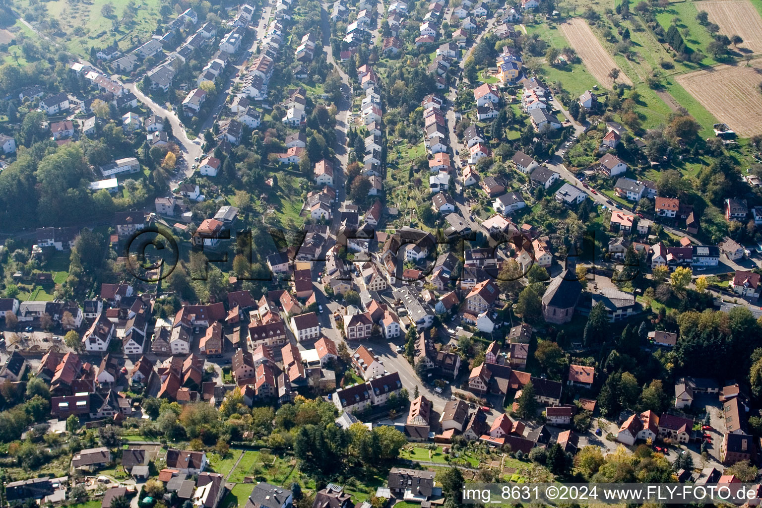 Quartier Grünwettersbach in Karlsruhe dans le département Bade-Wurtemberg, Allemagne vue d'en haut