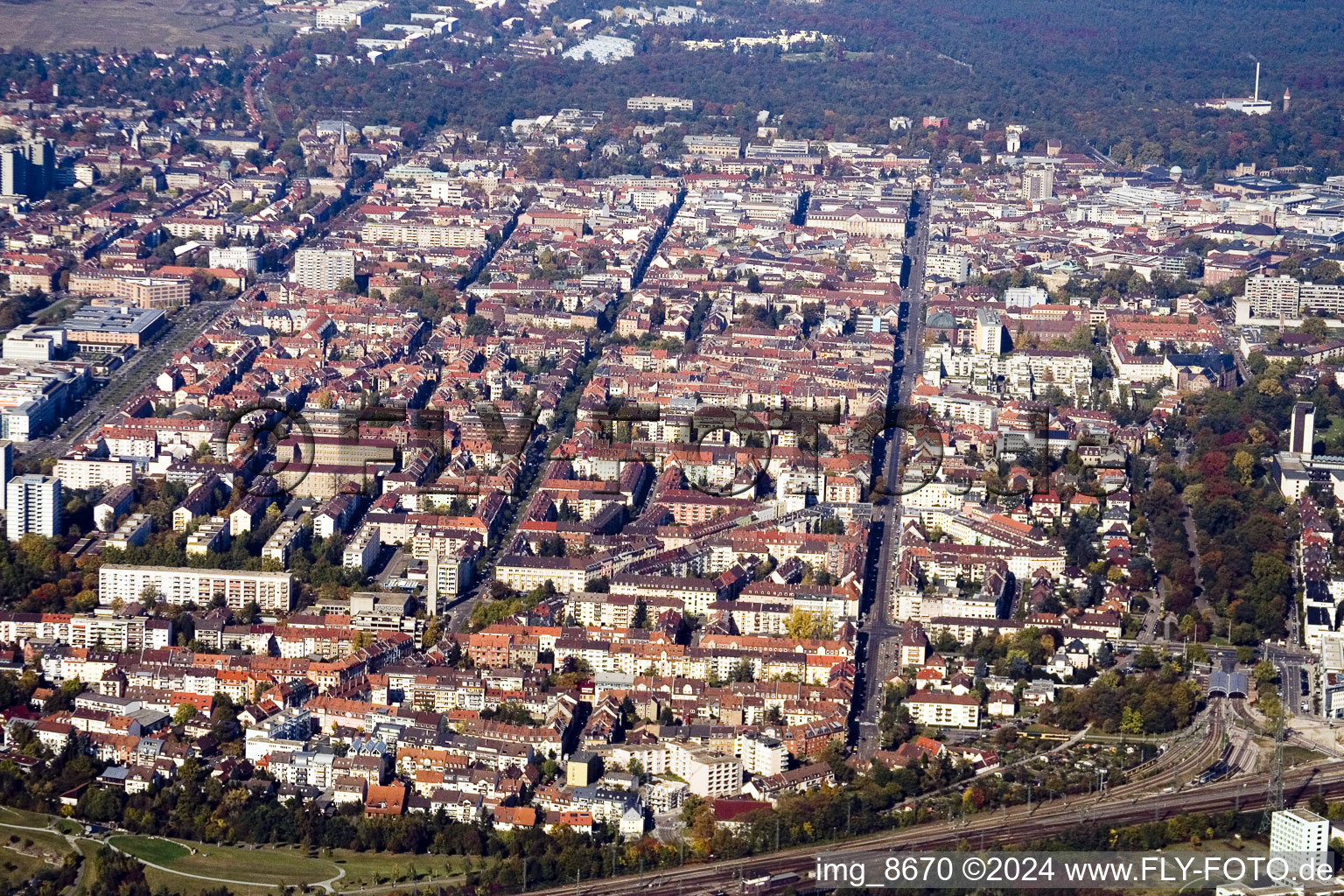 Vue aérienne de Quartier Südweststadt in Karlsruhe dans le département Bade-Wurtemberg, Allemagne