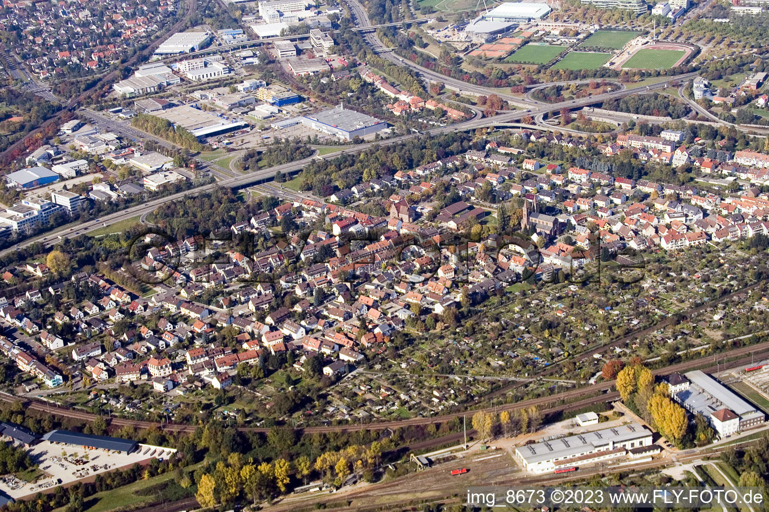 Quartier Beiertheim-Bulach in Karlsruhe dans le département Bade-Wurtemberg, Allemagne vue du ciel