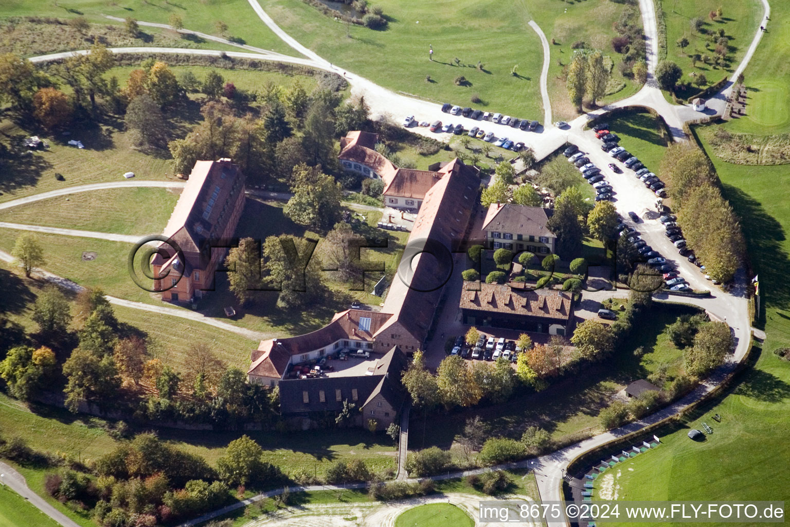 Vue aérienne de Club de golf Hofgut Scheibenhardt à le quartier Beiertheim-Bulach in Karlsruhe dans le département Bade-Wurtemberg, Allemagne