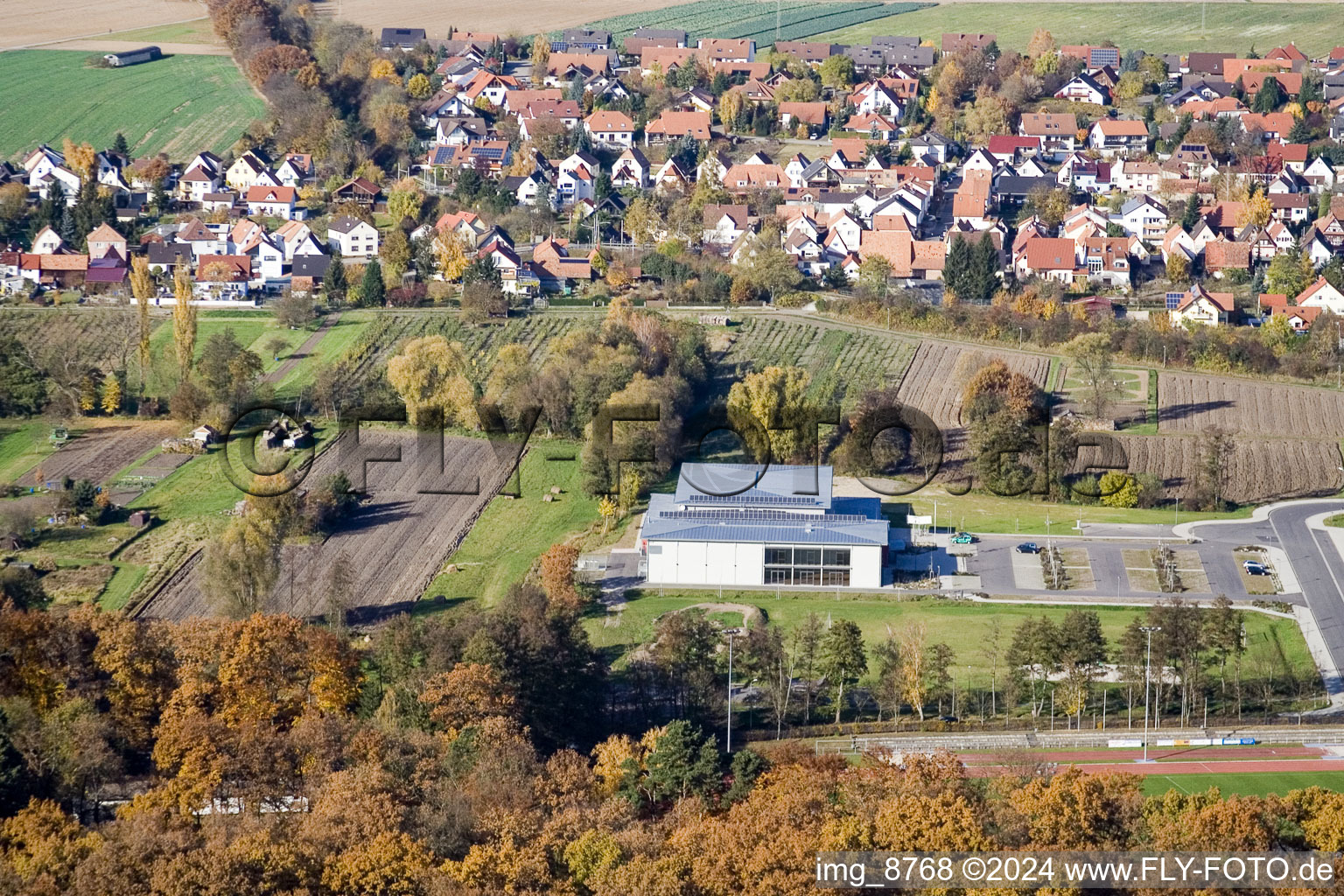 Bienwaldhalle à Kandel dans le département Rhénanie-Palatinat, Allemagne vue d'en haut