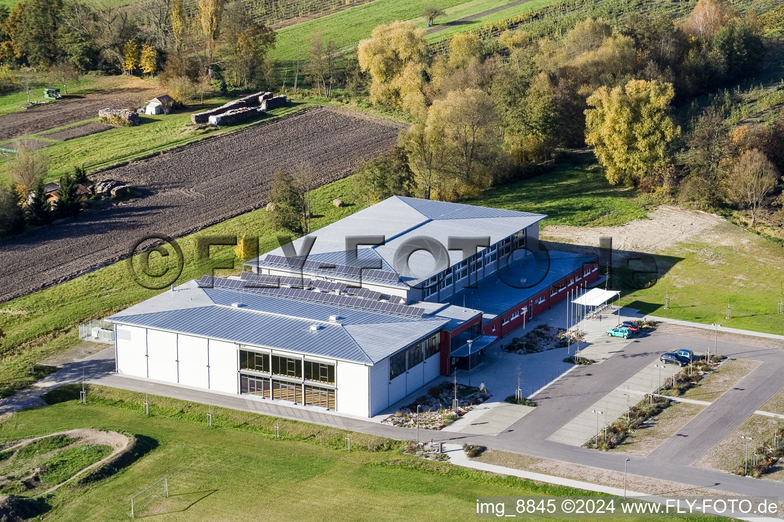 Bienwaldhalle à Kandel dans le département Rhénanie-Palatinat, Allemagne vue du ciel