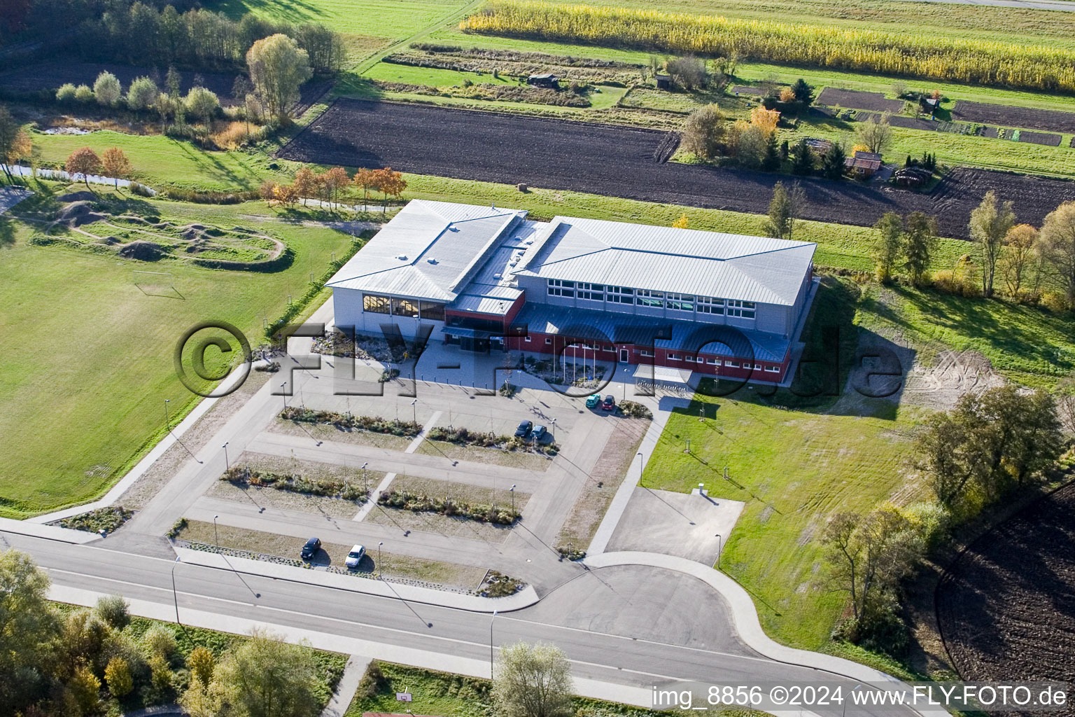 Vue aérienne de Bienwaldhalle à Kandel dans le département Rhénanie-Palatinat, Allemagne