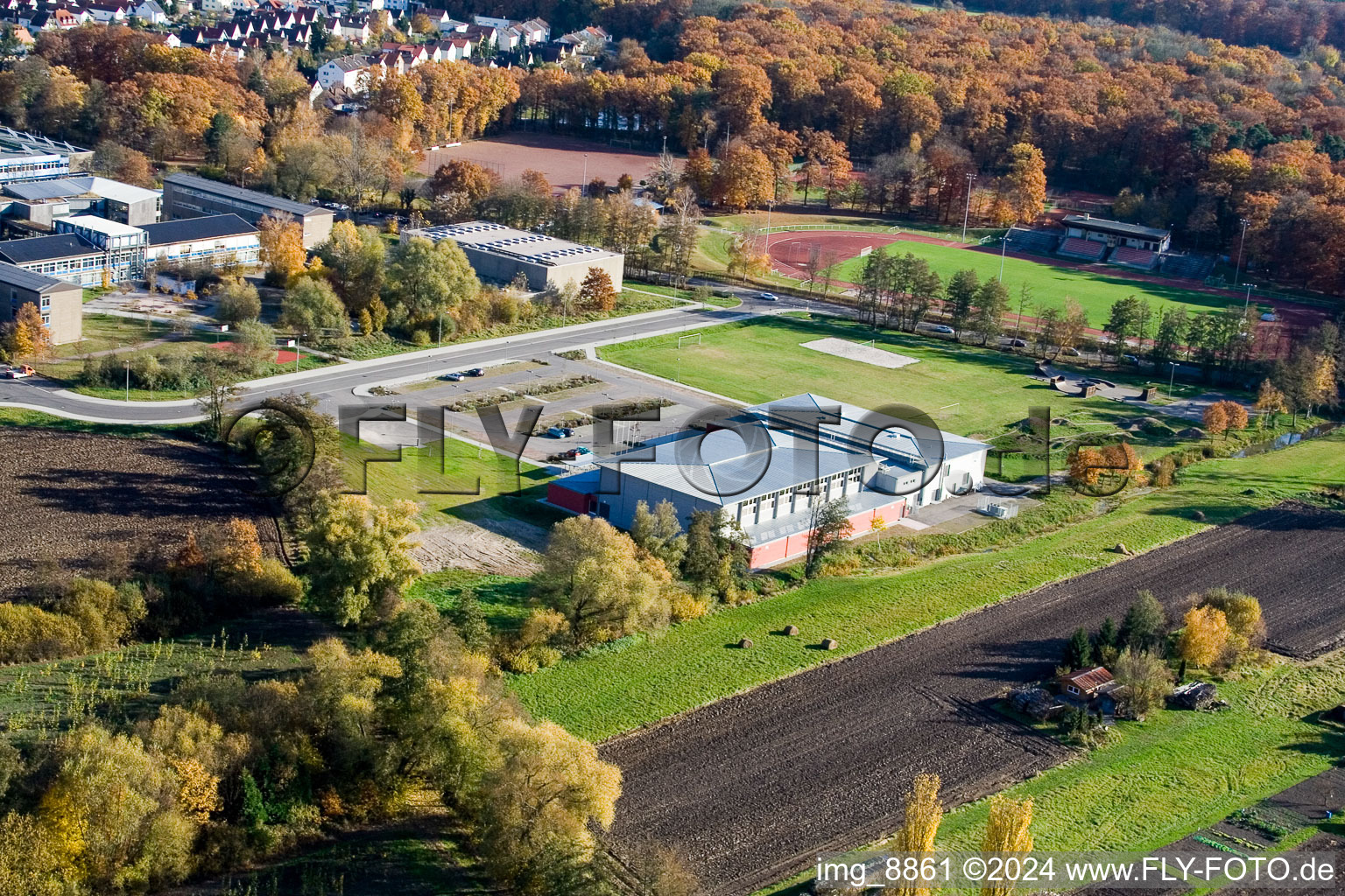 Photographie aérienne de Bienwaldhalle à Kandel dans le département Rhénanie-Palatinat, Allemagne