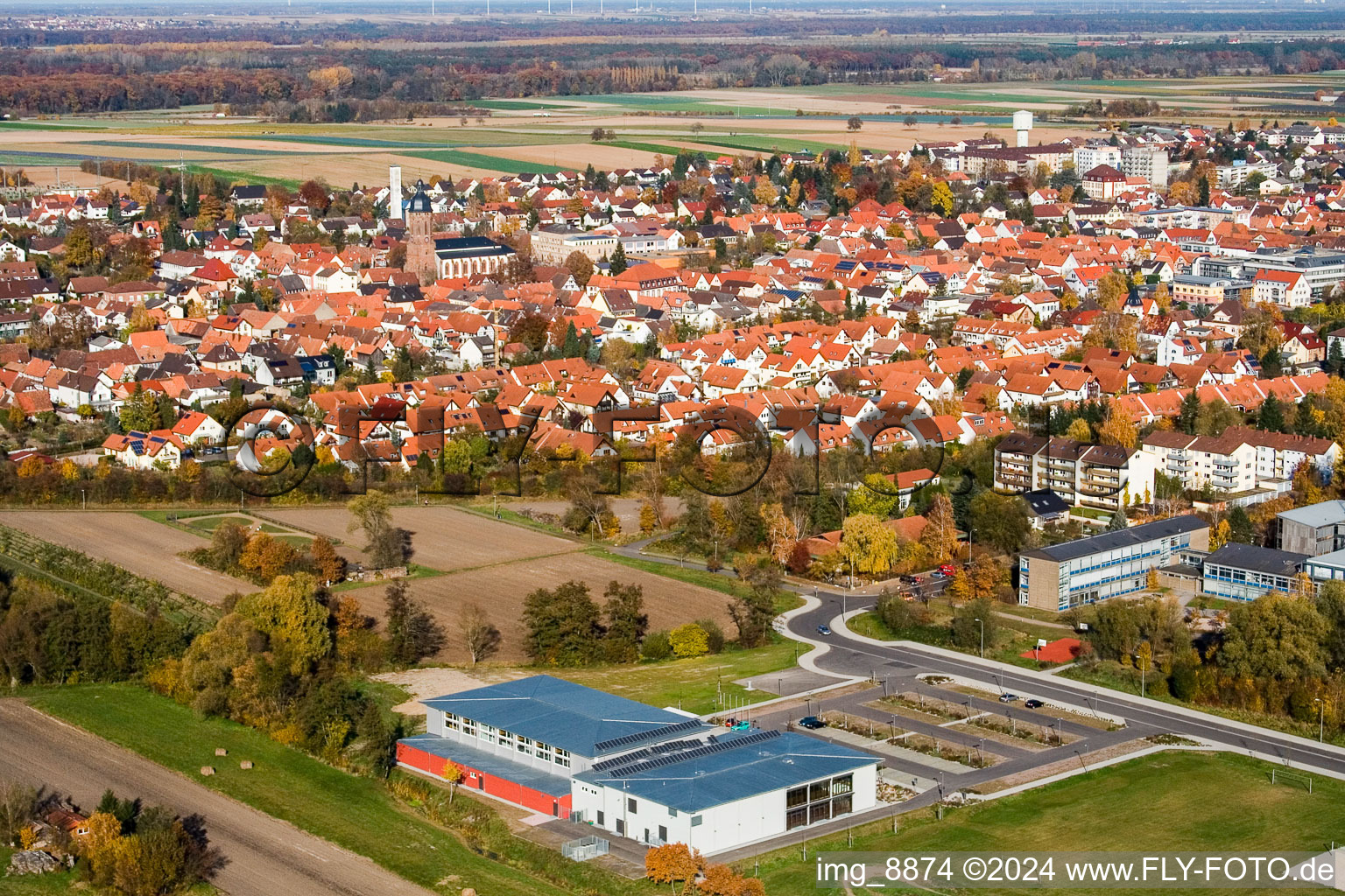 Photographie aérienne de Salle de réception Bienwaldhalle à Kandel dans le département Rhénanie-Palatinat, Allemagne