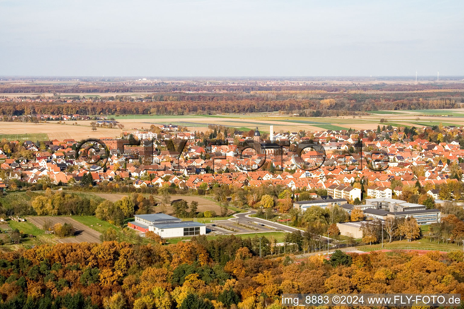 Bienwaldhalle à Kandel dans le département Rhénanie-Palatinat, Allemagne vue d'en haut