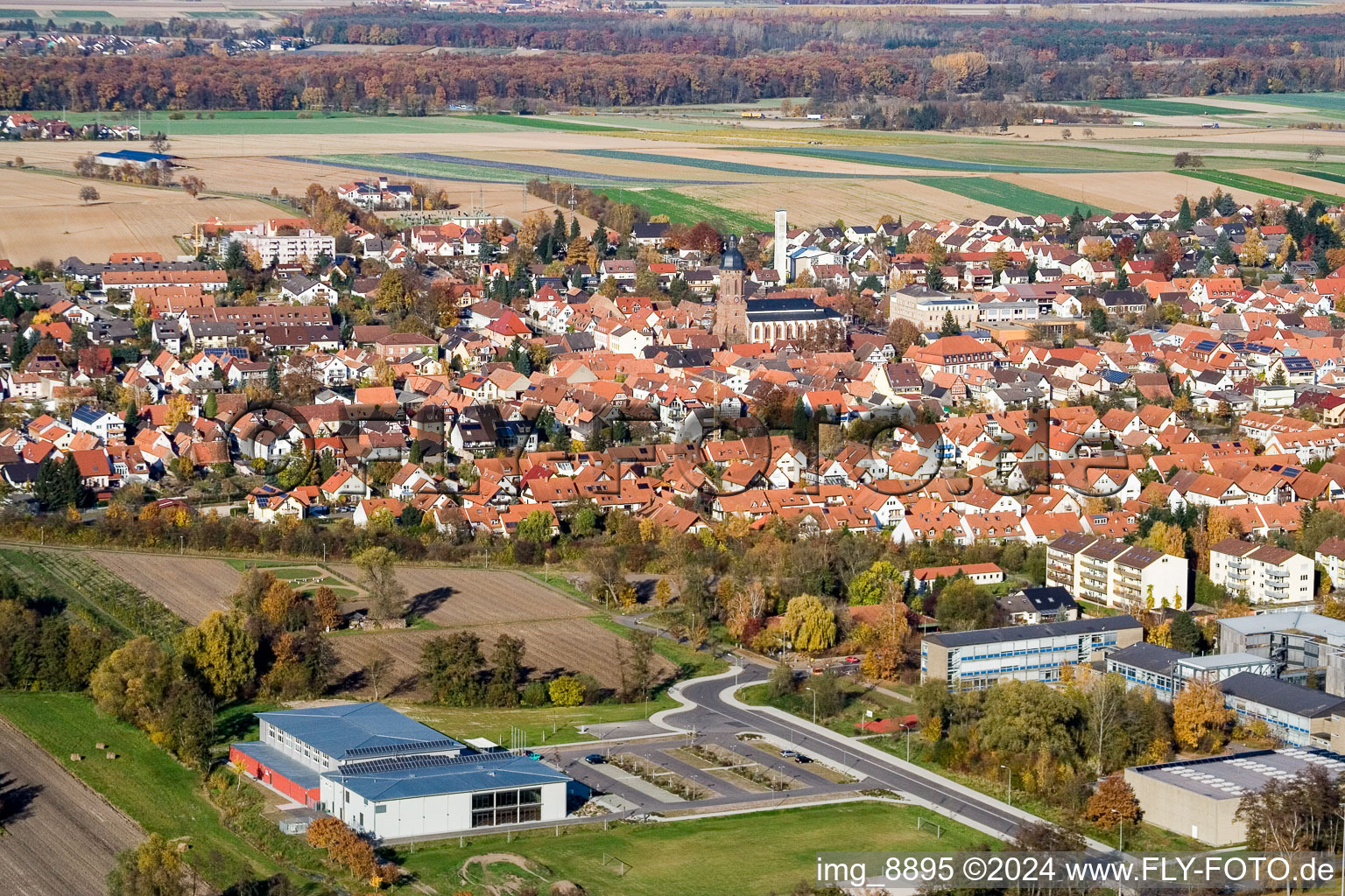 Image drone de Bienwaldhalle à Kandel dans le département Rhénanie-Palatinat, Allemagne