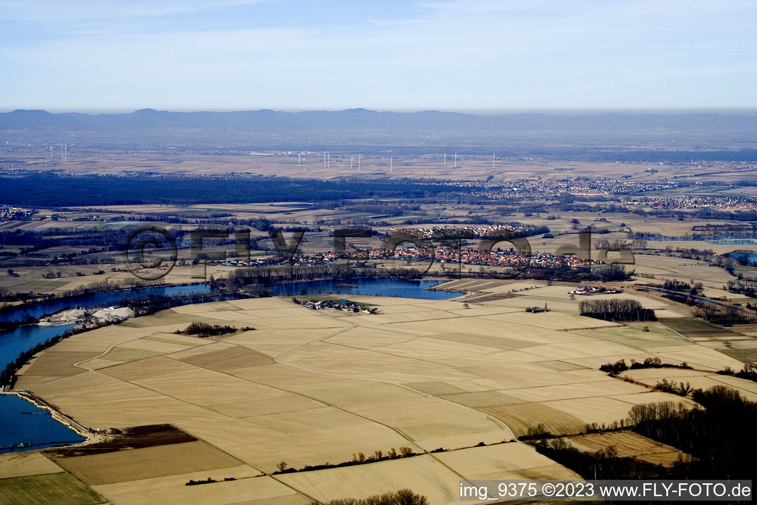 Vue aérienne de Rhin entre Jockgrim et Eggenstein à Jockgrim dans le département Rhénanie-Palatinat, Allemagne