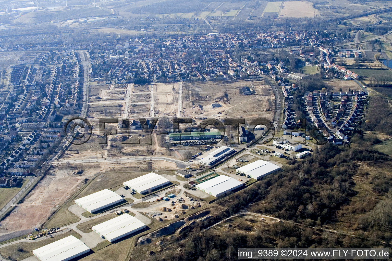 Vue aérienne de Bundeswehr entre Neureut et Knielingen à le quartier Knielingen in Karlsruhe dans le département Bade-Wurtemberg, Allemagne