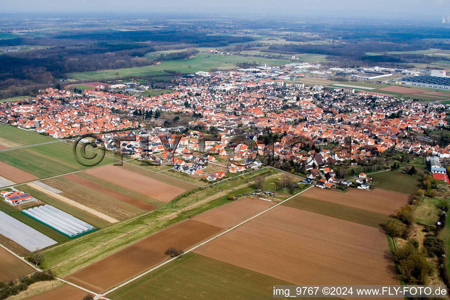 Vue aérienne de Du sud-est à Offenbach an der Queich dans le département Rhénanie-Palatinat, Allemagne