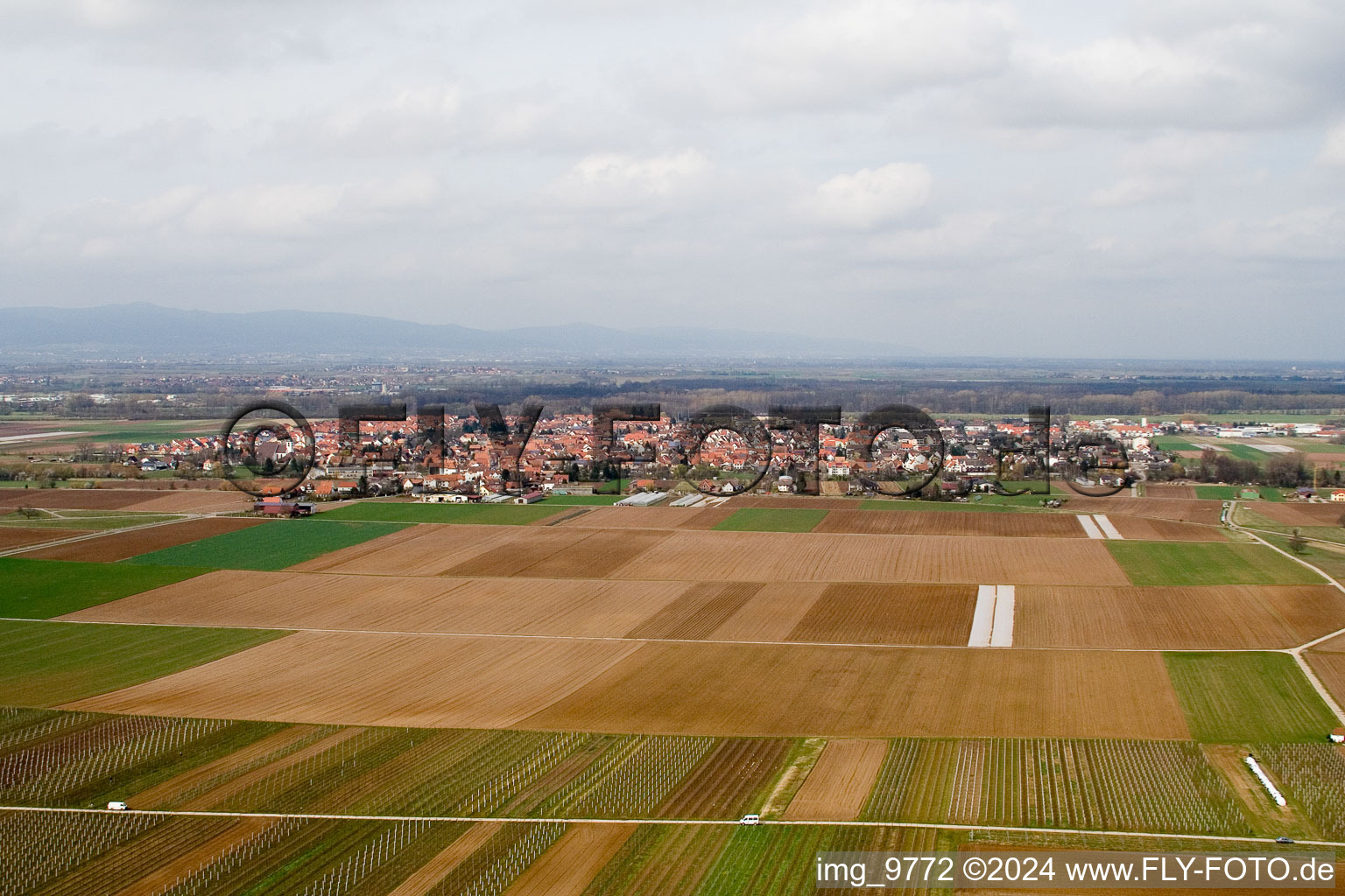 Vue oblique de Du sud-est à le quartier Offenbach in Offenbach an der Queich dans le département Rhénanie-Palatinat, Allemagne