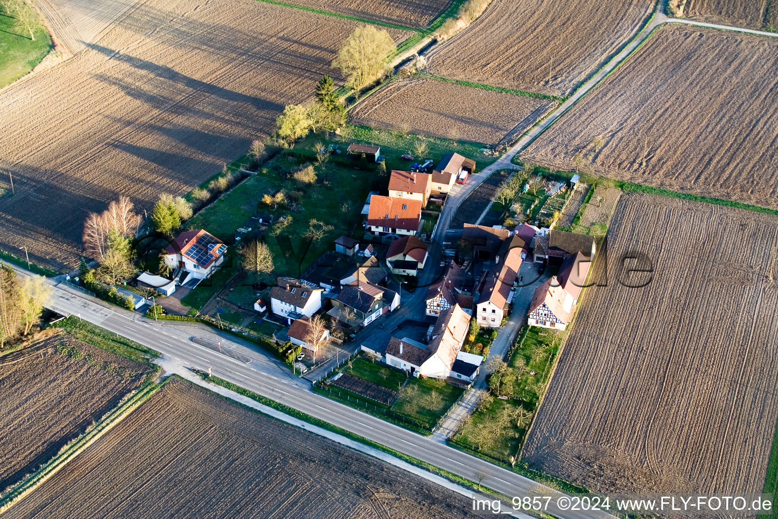 Enregistrement par drone de Welschhof à Minfeld dans le département Rhénanie-Palatinat, Allemagne