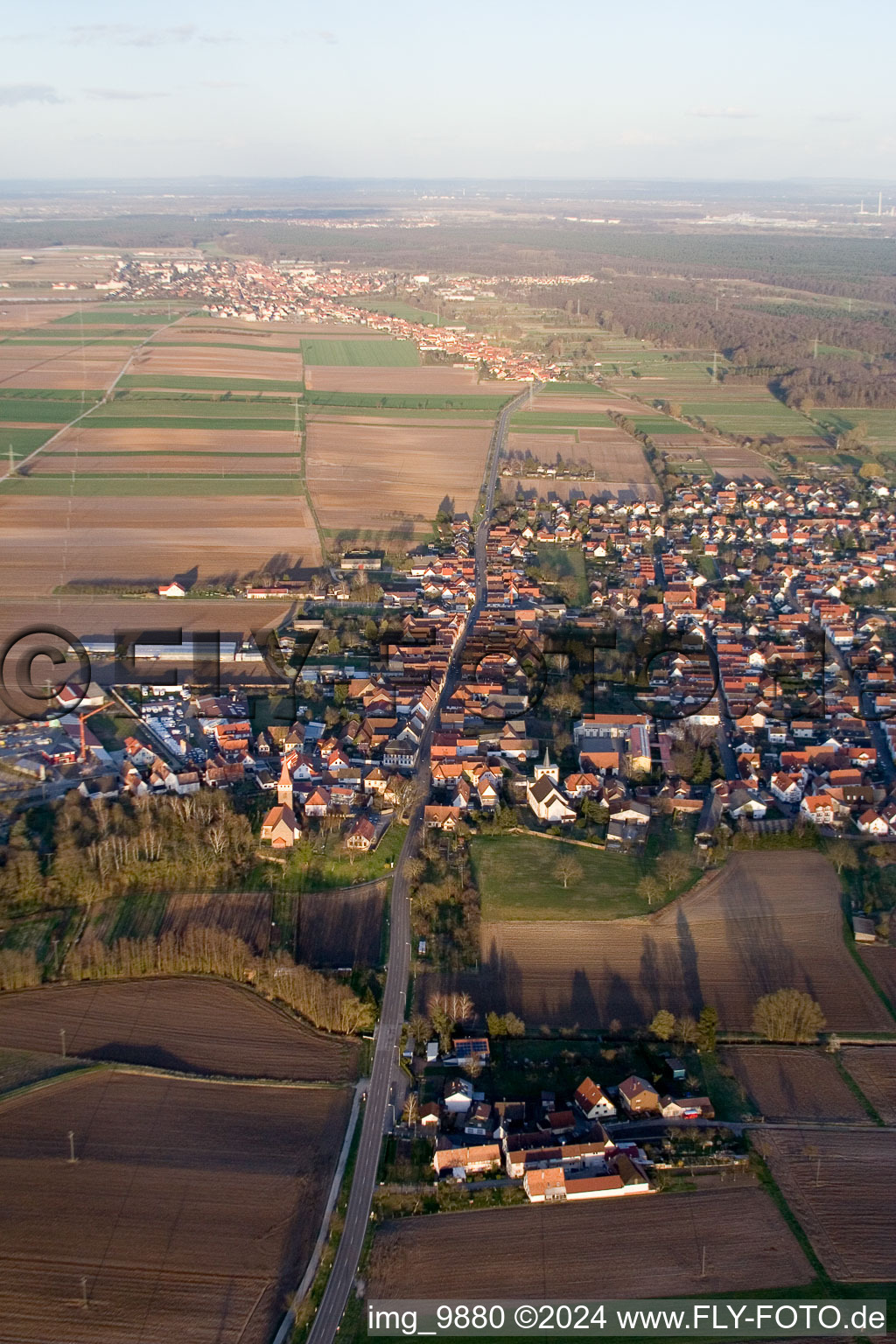 Vue d'oiseau de Minfeld dans le département Rhénanie-Palatinat, Allemagne