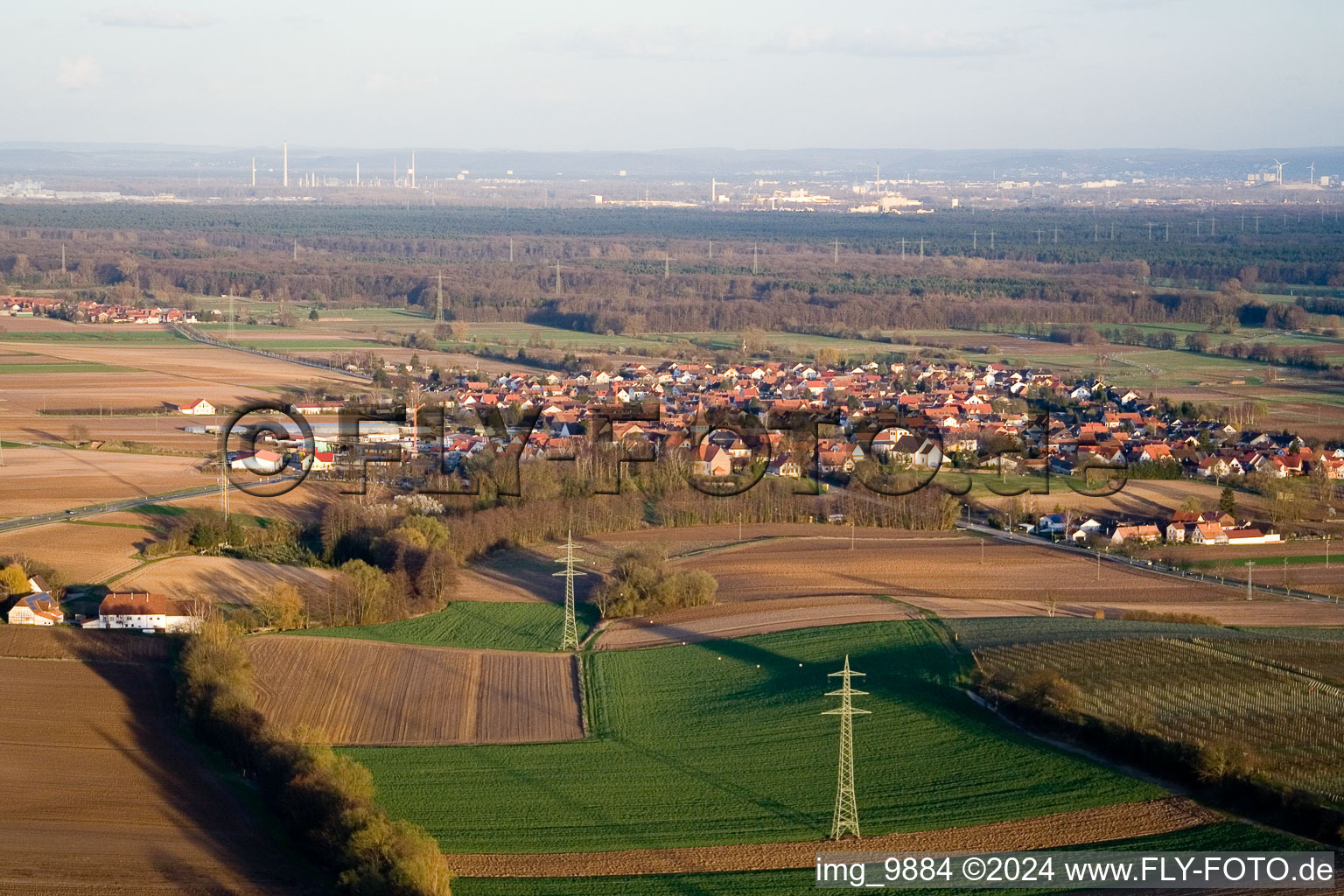 Vue aérienne de De l'ouest à Minfeld dans le département Rhénanie-Palatinat, Allemagne