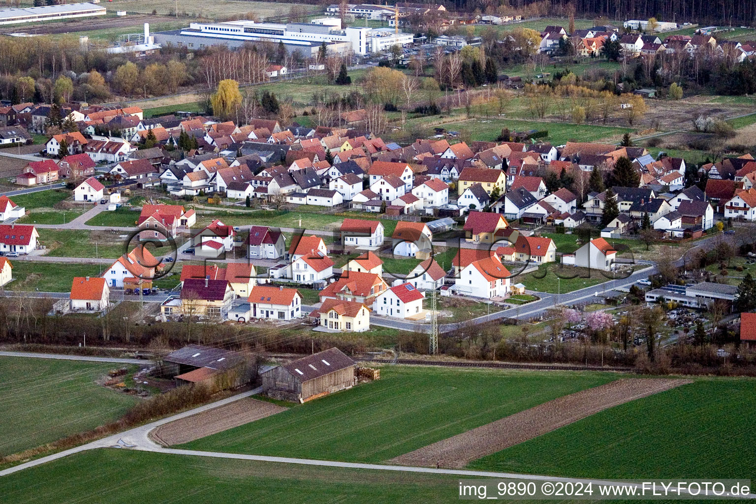 Nouvelle zone de développement NE à le quartier Schaidt in Wörth am Rhein dans le département Rhénanie-Palatinat, Allemagne d'en haut