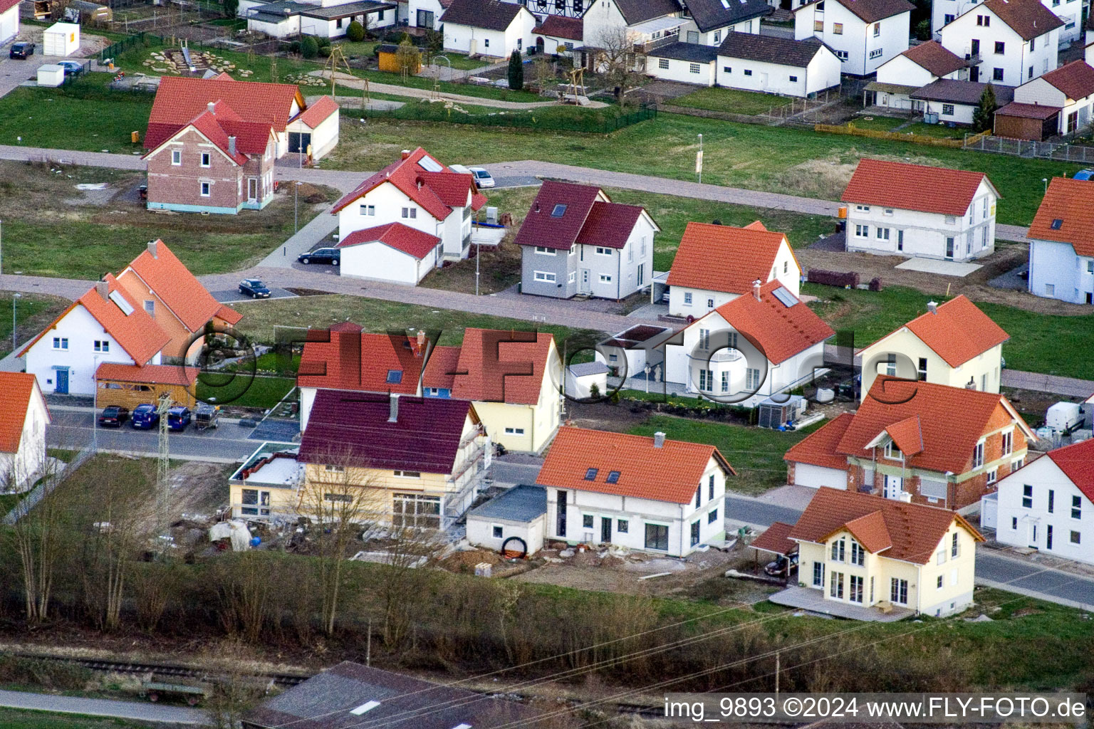 Nouvelle zone de développement NE à le quartier Schaidt in Wörth am Rhein dans le département Rhénanie-Palatinat, Allemagne depuis l'avion