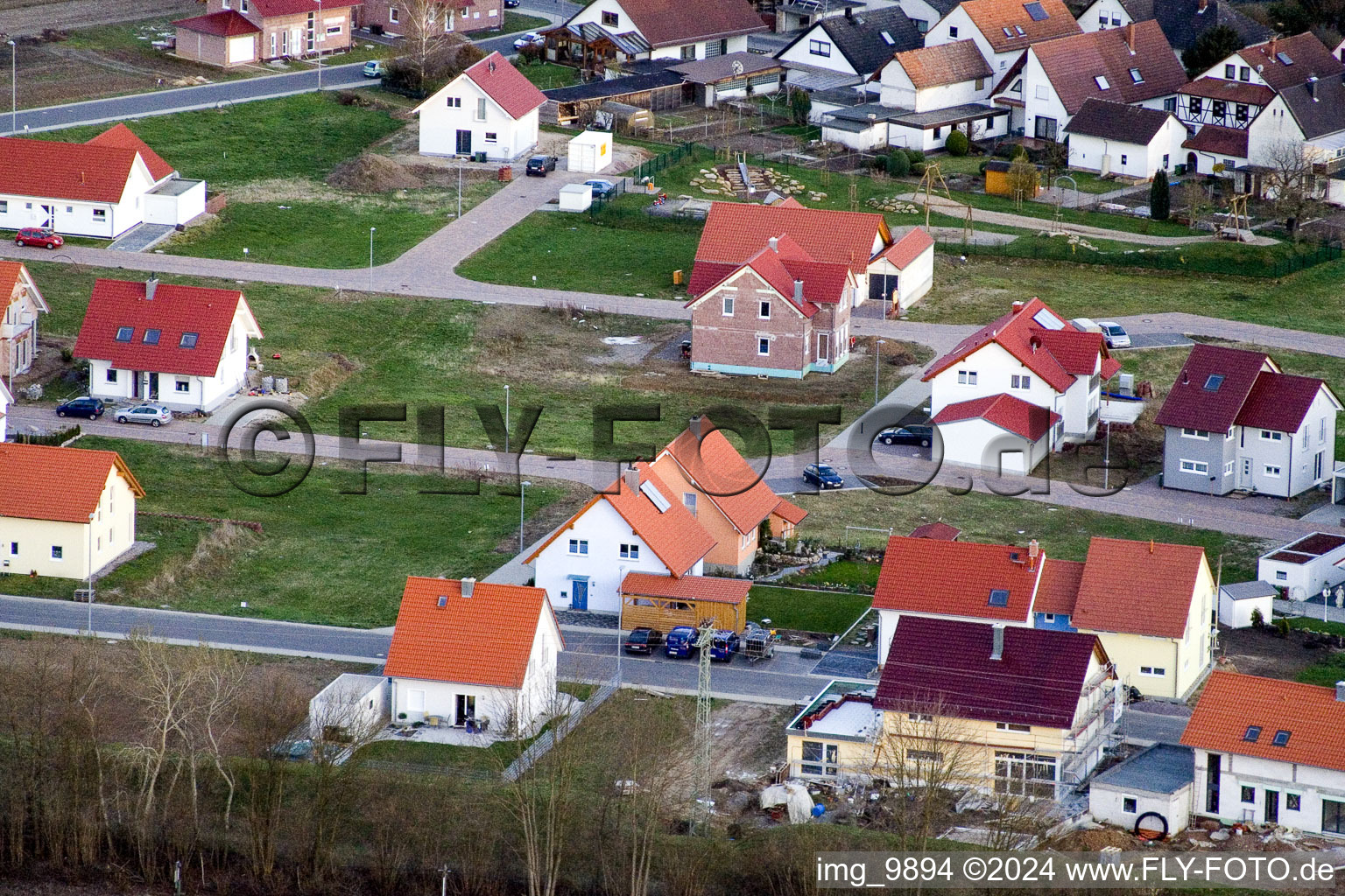 Vue d'oiseau de Nouvelle zone de développement NE à le quartier Schaidt in Wörth am Rhein dans le département Rhénanie-Palatinat, Allemagne