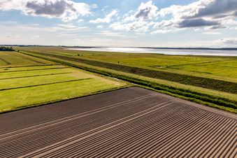 Vue aérienne de Barrage d'Eider à Wesselburenerkoog dans le département Schleswig-Holstein, Allemagne