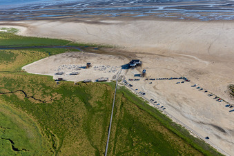 Vue aérienne de Zone de baignade Böhl au Böhler Strand à le quartier Böhl-Süderhöft in Sankt Peter-Ording dans le département Schleswig-Holstein, Allemagne