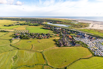 Vue aérienne de Camping Biehl sur la plage de la mer du Nord à le quartier Ording in Sankt Peter-Ording dans le département Schleswig-Holstein, Allemagne