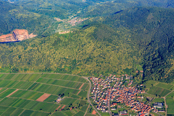 Vue aérienne de Village viticole en bordure de la forêt palatine, à l'est à Eschbach dans le département Rhénanie-Palatinat, Allemagne
