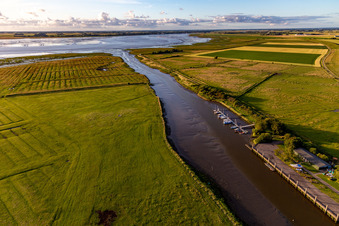 Vue oblique de Avant-pays des eiders de Dithmarscher à Wesselburenerkoog dans le département Schleswig-Holstein, Allemagne