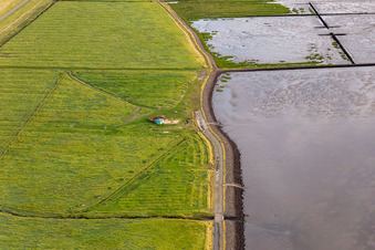 Vue aérienne de Plage de Wesselburenerkoog sur la mer du Nord à Wesselburenerkoog dans le département Schleswig-Holstein, Allemagne