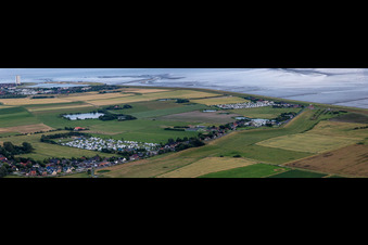 Vue aérienne de Panorama du camping et emplacement pour tentes Nordsee Camping à Lee à le quartier Stinteck in Oesterdeichstrich dans le département Schleswig-Holstein, Allemagne