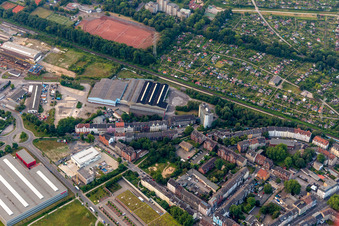 Vue aérienne de Site de l'usine Ehmer+Sonntag entre Ahlmannshof et l'association de jardins familiaux d'Emschertal à le quartier Bismarck in Gelsenkirchen dans le département Rhénanie du Nord-Westphalie, Allemagne