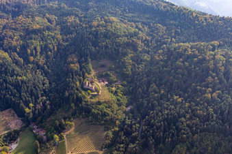 Photographie aérienne de Ruines et vestiges des murs de l'ancien complexe du château de Schauenburg à le quartier Wolfhag in Oberkirch dans le département Bade-Wurtemberg, Allemagne