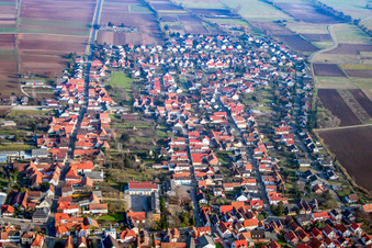 Vue aérienne de Ville vue de l'ouest à Minfeld dans le département Rhénanie-Palatinat, Allemagne