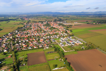 Vue aérienne de Vue du village depuis l'est à Minfeld dans le département Rhénanie-Palatinat, Allemagne