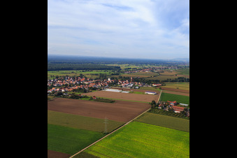 Vue aérienne de Vue du village depuis le nord-est à Minfeld dans le département Rhénanie-Palatinat, Allemagne