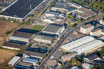Vue aérienne de Aldi, Görtz, DM à Brühl dans le département Bade-Wurtemberg, Allemagne