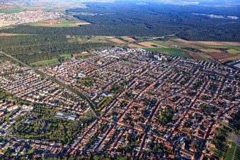 Vue oblique de Vue de la ville depuis le nord-ouest à Ketsch dans le département Bade-Wurtemberg, Allemagne