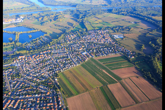 Vue aérienne de Vue de la ville depuis le nord-ouest à le quartier Sondernheim in Germersheim dans le département Rhénanie-Palatinat, Allemagne