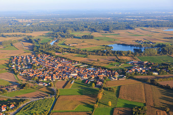 Vue aérienne de Vue du village depuis le nord-ouest à Neupotz dans le département Rhénanie-Palatinat, Allemagne