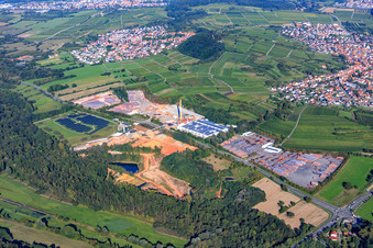Vue aérienne de Wienerberger GmbH, usine Malsch dans la carrière d'argile Malsch près de Heidelberg à Malsch dans le département Bade-Wurtemberg, Allemagne