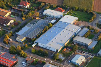 Vue aérienne de Zone industrielle Große Ahlmühle du nord avec menuiserie Daum Holzbau GmbH et Hobbydepot à Rohrbach dans le département Rhénanie-Palatinat, Allemagne