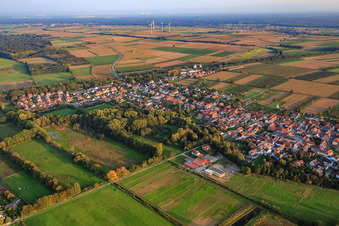 Vue aérienne de Vue du village depuis le nord-ouest à Billigheim-Ingenheim dans le département Rhénanie-Palatinat, Allemagne